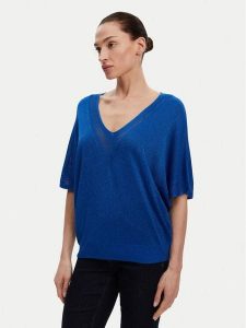 Morgan Bluzka 241-MCHRIS Niebieski Relaxed Fit. Niebieskie bluzki Morgan, s, bez wzorów, z wiskozy, bez kołnierzyka, bez ramiączek. Za 149,99 zł.