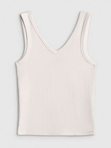 4F Top slim z prążkowanej dzianiny damski - biały XL. Białe topy 4f, uniwersalny, bez wzorów, z bawełny, bez kołnierzyka, bez ramiączek. Za 59,99 zł.