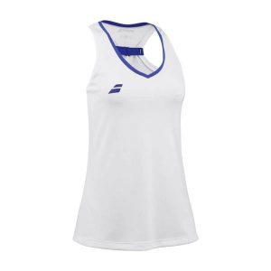 Koszulka damska Babolat Play. Białe bluzki BABOLAT, bez wzorów, sportowe, bez kołnierzyka, bez ramiączek. Za 109,99 zł.