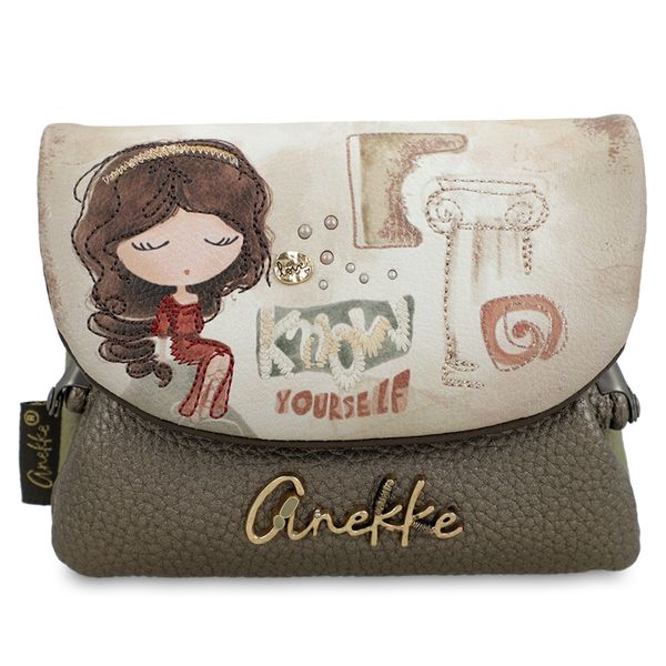 Portfel damski Anekke, portmonetka mała z kieszenią zamykaną na suwak, beżowy, 42709-016. Brązowe portfele Anekke, z aplikacjami. Za 129,00 zł.