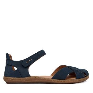 Sandały Josef Seibel. Niebieskie sandały Josef Seibel, bez wzorów, bez obcasa, na płaskiej podeszwie, bez zapięcia. Za 439,99 zł.