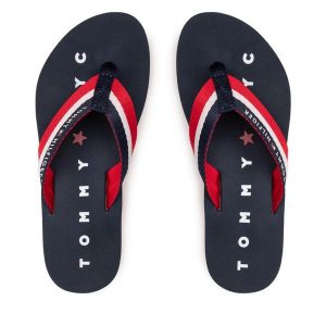 Japonki Tommy Hilfiger. Niebieskie klapki TOMMY HILFIGER, bez wzorów, bez obcasa. Za 109,99 zł.