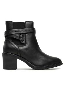 Clarks Botki Scene Star 261674624 Czarny. Czarne botki Clarks, bez wzorów, ze skóry, bez obcasa, na słupku, bez zapięcia. Za 439,99 zł.
