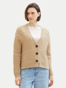 Tom Tailor Kardigan 1041213 Beżowy Loose Fit. Brązowe kardigany Tom Tailor, z bawełny. Za 229,99 zł.