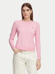Tommy Hilfiger Sweter WW0WW40099 Różowy jasny Regular Fit. Czerwone swetry klasyczne TOMMY HILFIGER, xs, z syntetyku, bez kołnierzyka. Za 409,99 zł.