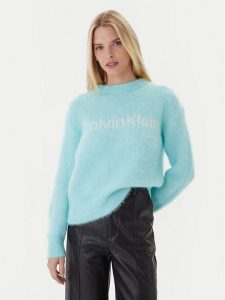 Calvin Klein Sweter LV044D359G Turkusowy Relaxed Fit. Niebieskie swetry klasyczne Calvin Klein, m, z syntetyku, bez kołnierzyka. Za 539,99 zł.
