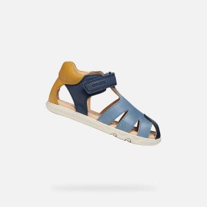 Sandały GEOX B SANDAL STEPPIEUP Niebieski. Niebieskie sandały Geox, bez wzorów, ze skóry, bez obcasa, bez zapięcia. Za 208,99 zł.