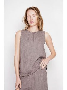 Le Jardin du Lin Lniany top w kolorze bązowym rozmiar: 40. Brązowe topy Le jardin du lin, bez wzorów, ze lnu, bez kołnierzyka, bez ramiączek. Za 100,99 zł.