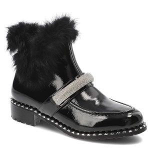 Czarne Botki S.Barski Eleganckie Obuwie Damskie Z Futerkiem. Czarne botki S.BARSKI, bez wzorów, z materiału, bez obcasa, bez zapięcia. Za 249,00 zł.
