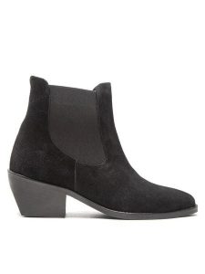 Simple Botki SL-15-02-000050 Czarny. Czarne botki Simple, bez wzorów, ze skóry, bez obcasa, na słupku, bez zapięcia. Za 449,99 zł.