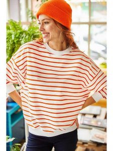 Olalook Bluza w kolorze biało-pomarańczowym rozmiar: L. Pomarańczowe bluzy Olalook, l, bez wzorów, bez kaptura. Za 65,85 zł.
