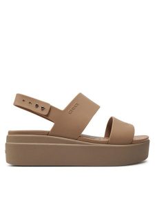 Crocs Sandały Brooklyn Low Wedge W 206453 Beżowy. Brązowe sandały Crocs, bez wzorów, z tworzywa sztucznego, bez obcasa, na płaskiej podeszwie, bez zapięcia. Za 169,99 zł.