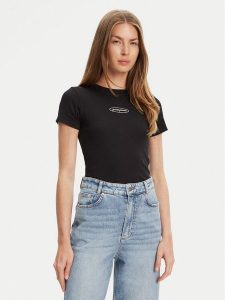 Guess Jeans T-Shirt W5YP37 KA0H1 Czarny Slim Fit. Czarne t-shirty Guess Jeans, xxl, z aplikacjami, z bawełny, bez kołnierzyka, bez ramiączek. Za 79,00 zł.