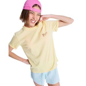 Koszulka z krótkim rękawem dla Kobiety OCEANREGULAR POSTER Żółty. Żółte bluzki Roxy, bez wzorów, z bawełny, bez ramiączek. Za 99,99 zł.