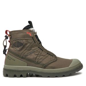 Trapery Palladium. Zielone buty zimowe Palladium, bez obcasa, bez zapięcia. Za 369,99 zł.