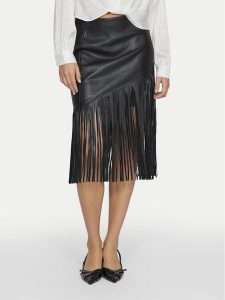 Vila Spódnica z imitacji skóry Pen 14100271 Czarny Regular Fit. Czarne spódnice Vila, bez wzorów, ze skóry. Za 149,99 zł.