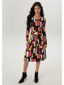 Aniston Sukienka ze wzorem rozmiar: 48. Sukienki Aniston, bez wzorów, bez kołnierzyka, bez ramiączek, midi. Za 79,77 zł.