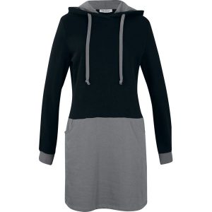 Sukienka dresowa. Czarne sukienki bonprix, bez wzorów, z dresówki, bez kołnierzyka, bez ramiączek. Za 114,99 zł.
