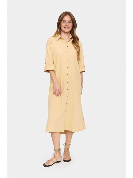 SAINT TROPEZ Sukienka w kolorze beżowym rozmiar: L. Brązowe sukienki Saint Tropez, l, bez wzorów, z bawełny, bez kołnierzyka, bez ramiączek, midi. Za 189,95 zł.