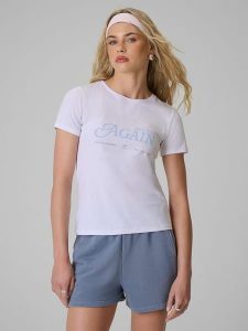 4F T-shirt slim z nadrukiem damski - biały XXL. Białe t-shirty 4f, xxl, bez wzorów, z dzianiny, bez kołnierzyka, bez ramiączek. Za 59,99 zł.