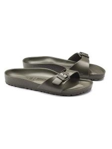 Birkenstock Klapki "Madrid" w kolorze khaki rozmiar: 38. Brązowe klapki Birkenstock, bez wzorów, z otwartym noskiem, bez obcasa. Za 164,95 zł.