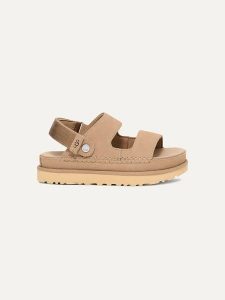 UGG Skórzane sandały "Golden Glide" w kolorze beżowym rozmiar: 38. Brązowe sandały Ugg, bez wzorów, ze skóry, z otwartym noskiem, bez obcasa, bez zapięcia. Za 505,13 zł.