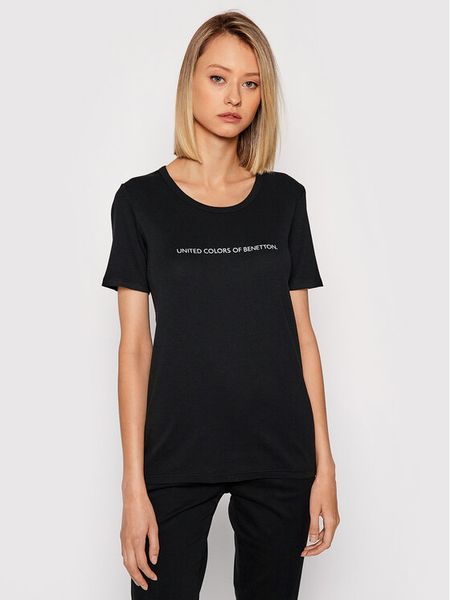 United Colors Of Benetton T-Shirt 3GA2E16A2 Czarny Regular Fit. Czarne t-shirty United Colors of Benetton, xs, bez wzorów, z bawełny, bez kołnierzyka, bez ramiączek. Za 49,99 zł.