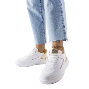 Białe sneakersy z beżowymi wstawkami Margarita. Białe trampki bez wzorów, bez zapięcia. Za 126,26 zł.