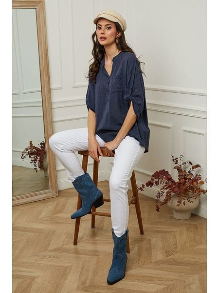 Fleur de Lin Bluzka "Msof" w kolorze granatowym rozmiar: XL. Niebieskie bluzki Fleur de Lin, xl, bez wzorów, bez kołnierzyka, bez ramiączek. Za 91,77 zł.