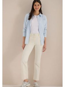 Cecil Spodnie w kolorze kremowym rozmiar: W26/L30. Brązowe spodnie z wysokim stanem Cecil, z aplikacjami, z materiału, z podwyższonym stanem. Za 136,78 zł.