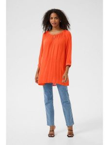 Kaffe Tunika w kolorze pomarańczowym rozmiar: 44. Pomarańczowe tuniki Kaffe, bez wzorów, z wiskozy, bez kołnierzyka, bez ramiączek. Za 52,42 zł.