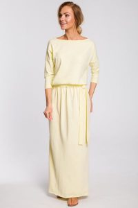 Dresowa Maxi Sukienka z Paskiem - Pistacjowa. Zielone sukienki MOE, l, bez wzorów, z bawełny, bez kołnierzyka, bez ramiączek, maxi. Za 326,90 zł.