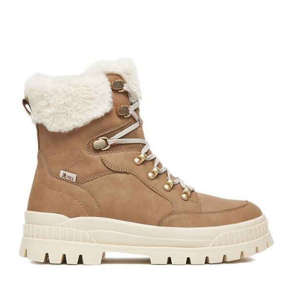 Trzewiki Rieker. Brązowe botki Rieker, bez wzorów, bez obcasa, na płaskiej podeszwie, bez zapięcia. Za 569,99 zł.