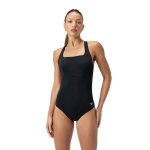 Strój kąpielowy damski Speedo Flex Band Anthracite. Czarne stroje jednoczęściowe Speedo, bez wzorów. Za 299,99 zł.