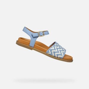 Sandały GEOX D ADELASH Niebieski. Brązowe sandały Geox, bez wzorów, ze skóry, bez obcasa, bez zapięcia. Za 434,99 zł.