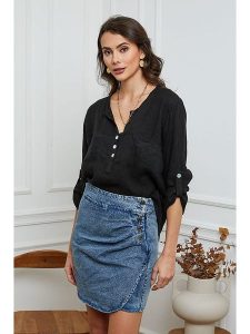 Joséfine Lniana bluzka w kolorze czarnym rozmiar: XL. Czarne bluzki Joséfine, xl, bez wzorów, ze lnu, bez kołnierzyka, bez ramiączek. Za 150,37 zł.
