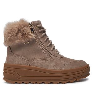 Trzewiki Geox. Brązowe botki Geox, bez wzorów, bez obcasa, na płaskiej podeszwie, bez zapięcia. Za 479,99 zł.