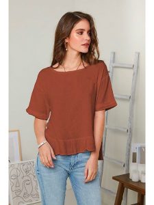 Rodier Lin Lniana koszulka w kolorze brązowym rozmiar: XL/XXL. Brązowe bluzki Rodier Lin, xl, bez wzorów, ze lnu, bez kołnierzyka, bez ramiączek. Za 114,44 zł.