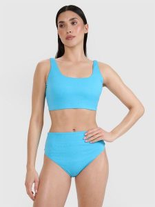 4F Góra od bikini damska - turkusowa M. Niebieskie bikini 4f, bez wzorów, z elastanu. W wyprzedaży za 49,99 zł.