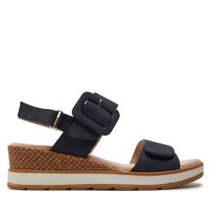 Sandały Caprice. Niebieskie sandały Caprice, bez wzorów, bez obcasa, na koturnie, bez zapięcia. Za 189,99 zł.