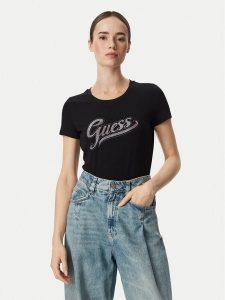 Guess T-Shirt W6YI21 K4337 Czarny Regular Fit. Czarne t-shirty Guess, s, z aplikacjami, z bawełny, bez kołnierzyka, bez ramiączek. Za 154,99 zł.