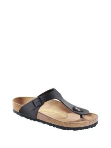 Birkenstock Skórzane japonki w kolorze czarnym rozmiar: 39. Czarne klapki Birkenstock, bez wzorów, z otwartym noskiem, bez obcasa. Za 264,45 zł.