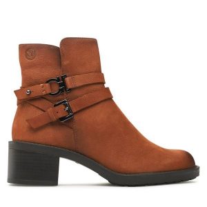 Botki Caprice. Brązowe botki Caprice, bez wzorów, bez obcasa, na słupku, bez zapięcia. Za 419,99 zł.