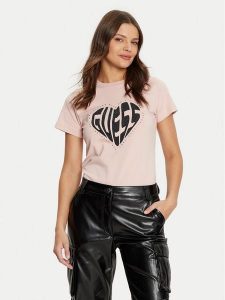 Guess T-Shirt V5RI08 J1314 Różowy Slim Fit. Czerwone t-shirty Guess, s, z aplikacjami, z bawełny, bez kołnierzyka, bez ramiączek. Za 109,99 zł.