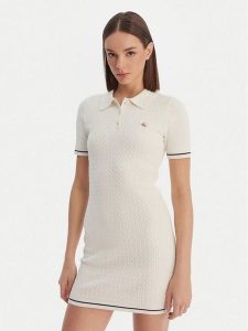 Calvin Klein Sukienka codzienna Microcable LV047F323G Beżowy Slim Fit. Brązowe sukienki Calvin Klein, na co dzień, s, bez wzorów, z bawełny, bez kołnierzyka, bez ramiączek, proste. Za 529,99 zł.