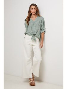 Lin Passion Lniana koszula w kolorze zielonym rozmiar: 36/38. Zielone koszule Lin Passion, bez wzorów, z koronki, bez kołnierzyka, bez ramiączek. Za 143,99 zł.