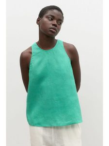 Ecoalf Lniany top w kolorze zielonym rozmiar: XS. Zielone topy Ecoalf, xs, bez wzorów, ze lnu, bez kołnierzyka, bez ramiączek. Za 52,67 zł.