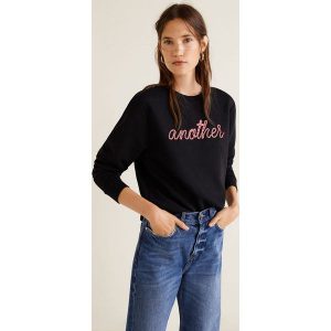 Mango - Bluza Corde. Czarne bluzy marki Mango, z aplikacjami, z bawełny. W wyprzedaży za 69,90 zł.