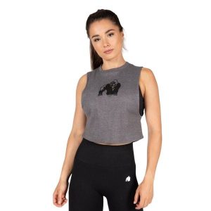 Top damski z opadającymi rękawami Gorilla Wear Addison. Szare topy GORILLA WEAR, bez wzorów, sportowe, bez kołnierzyka, bez ramiączek. Za 152,00 zł.