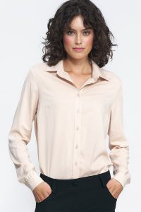 Luźna Koszula z Wiskozy - Beżowa. Brązowe koszule Nife, xl, bez wzorów, z materiału, bez kołnierzyka, bez ramiączek. Za 209,90 zł.